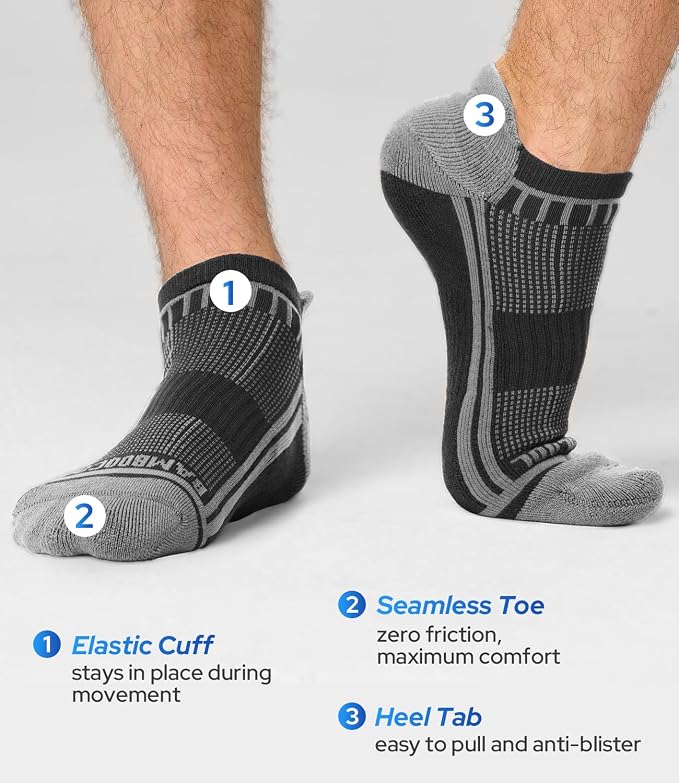 BAMBOO COOL Men's Ankle Socks Moisture Wicking Breathable Odor Control Athletic Cushioned Running Socks Arch Support 8 Pack