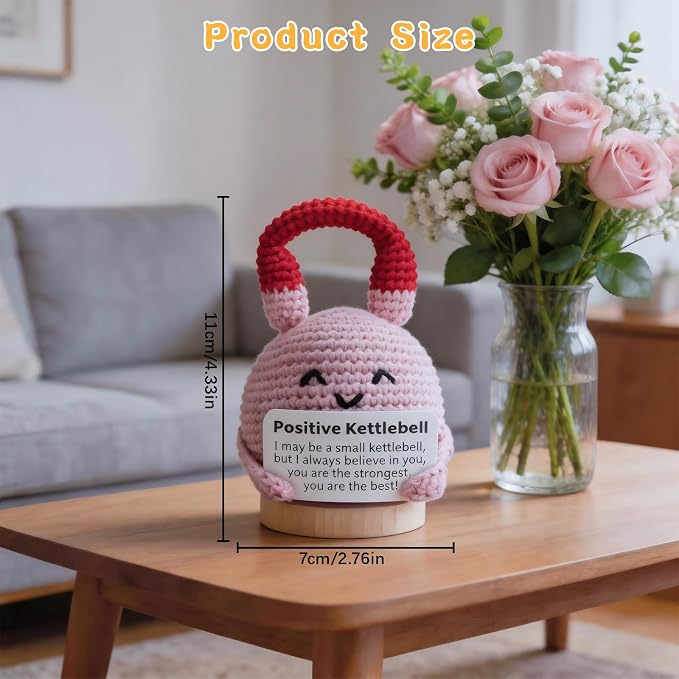 Crochet Knitted Kettlebell, 3.54 Inch Positive Kettlebell with Encouraging Card, Unique Fitness Themed Gift for Home Office Room Desktop Decoration