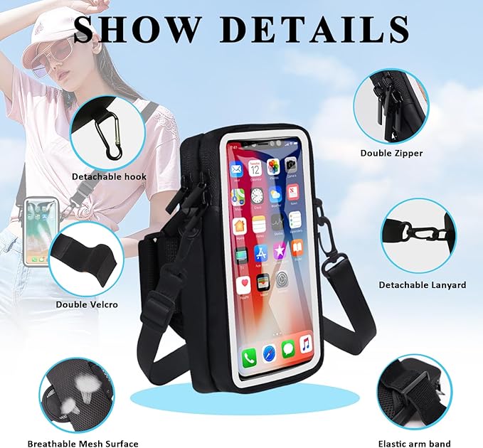 Phone Holder for Running Armband, Cell Phone Purse Small Crossbody Bags for Women Men Kids,3 in 1 Phone Sports Armband Sleeve Fit iPhone,Galaxy,Smartphones Hiking,Walking,Workout,Exercise,Gym