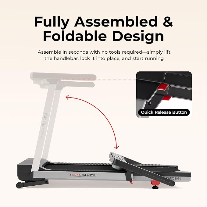 Sunny Health & Fitness Fully Assembled Auto Incline Treadmill for Home Gym