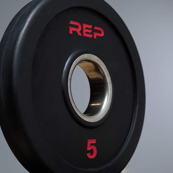REP Fitness Rubber Coated Olympic Plates, Updated Design - Tri-Grip Olympic Barbell Weights – Sold in Pairs and Sets…