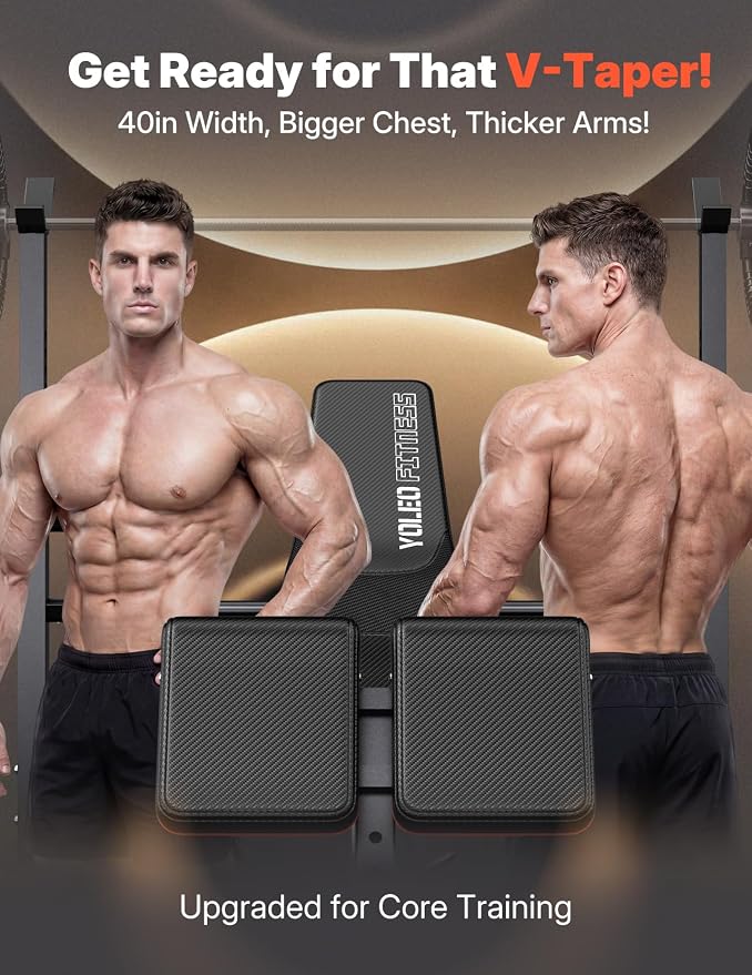 YOLEO Weight Bench with Rack - Bench Press Set, Leg Extension, Preacher Curl & Flat/Incline/Decline Full Body Workout Bench, Adjustable Olympic Weight Benches for Home Gym(47.44IN WIDE GRIP)