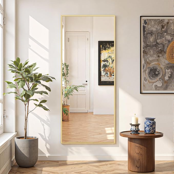 Mirror Full Length 56"x21", Rectangle Full Body Floor Mirrors with Stand | Shatterproof Glass, Aluminum Alloy Frame, Free Standing, Wall Mounted or Leaning for Bedroom Living Room Entryway