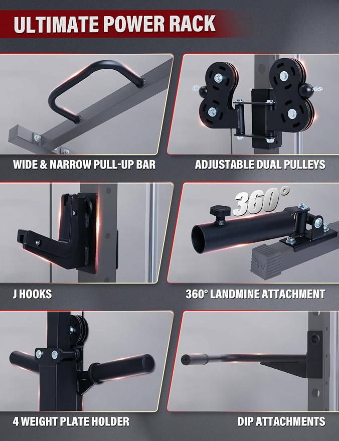 MAJOR FITNESS Drone3 Smith Machine, 2500lbs All-in-One Home Gym Power Rack with Dual Pulley System for Cable Crossover, Pull-Up Bars