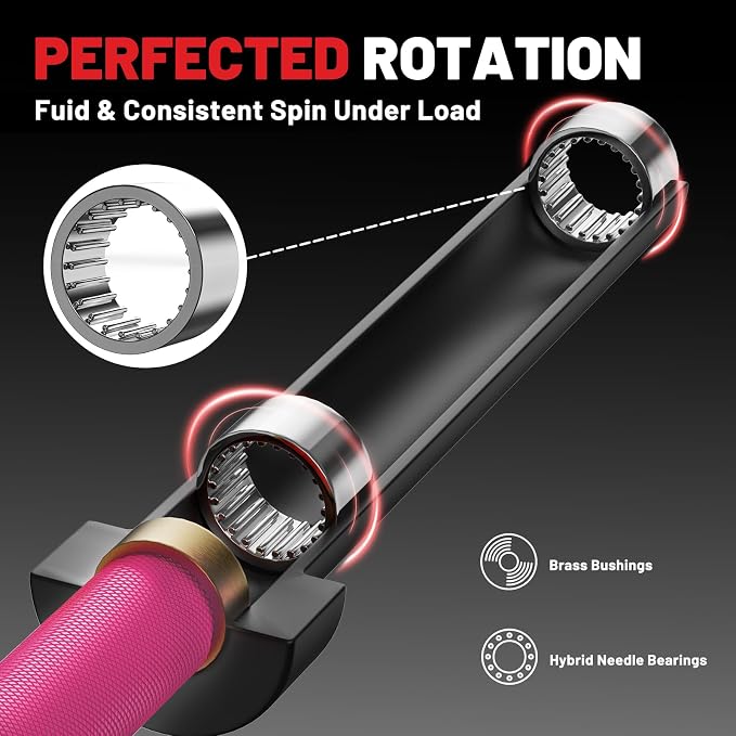 PAPABABE 7ft Barbell 45lb Olympic Barbell 1000/1500lbs Capacity Home Gym | 7ft 45lb 2" Olympic Barbell, 1000/1500lbs Capacity, Hybrid Needle Bearings & Bushings for Squat Curl Deadlift