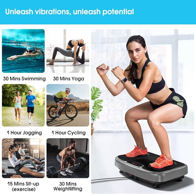 SoftGym Vibration Plate Exercise Machine for Lymphatic Drainage & Fitness | Quiet Heavy Duty 450lbs Capacity Platform, 120 Speeds Shake Machine with Resistance Bands for Home Muscle Activation