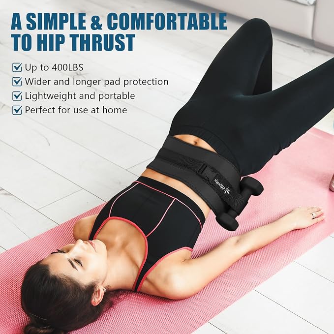 Hip Thrust Belt, Leather Dumbbell Booty Workout Belt | Adjustable non-slip booty belt for hip thrusts, fits dumbbells kettlebells plates, home gym exercise equipment