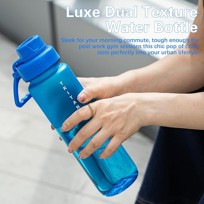 OLDLEY 32oz Frosted Clear Water Bottle, BPA-Free Tritan Plastic Reusable Water Bottle with Fast-Flow Spout Lid, Wide Mouth Leakproof Sports Drinking Bottle for Gym, School,Travel,Cornflower Blue