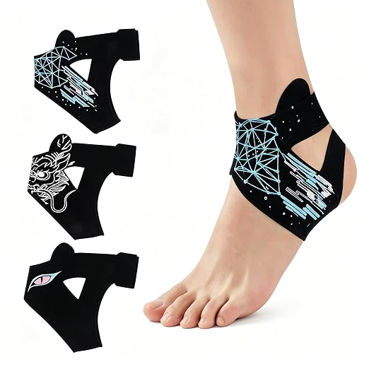 Generic Ankle Brace Support with Blue Geometric Design - Adjustable Compression Sleeve for Sprain Recovery and Tendonitis Relief - Breathable Stabilizer for Basketball Sports - Men and Women (Future Space-Time)