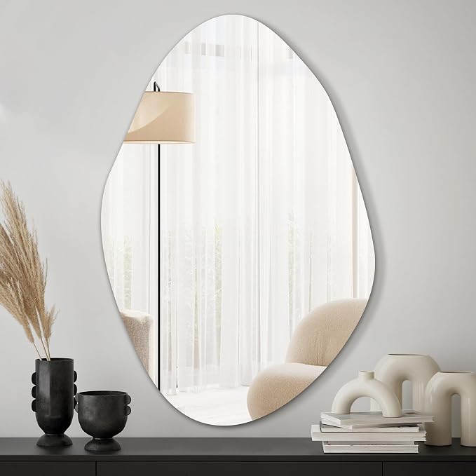 TRAHOME 36'' x 24'' Irregular Asymmetrical Wall Mirror | HD Tempered Glass, Wall Mounted, Modern Decorative Mirror for Living Room, Bathroom, Entryway
