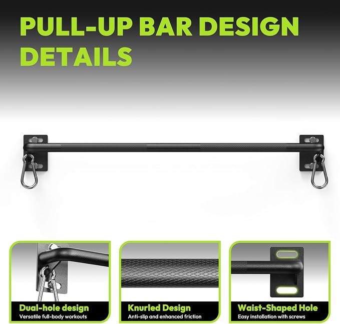 HANDBODE Wall Mounted Pull Up Bar for Doorway, 52''/36'' Chin Up Bar | 500 lb Capacity, Thickened Steel Construction, Joist Mounted