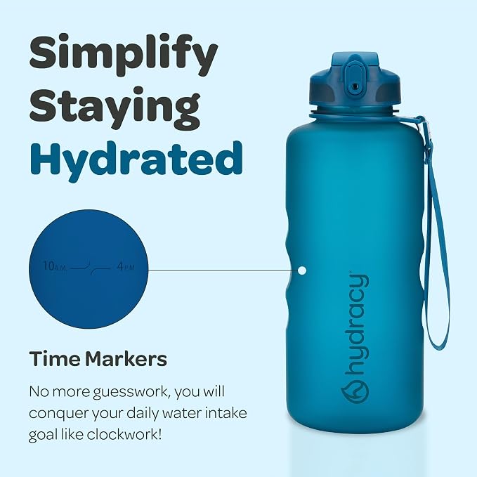 Hydracy 2L Large Water Bottle, Shatterproof, BPA Free Tritan Plastic, Leakproof, Zero Condensation, With Detachable Carry Strap, Spillproof Lid, Convenient Silicon Spout, Ideal for Gym, Yoga | Leakproof,BPA Free,No Sweat Neoprene Sleeve,Carry Strap,Dai...
