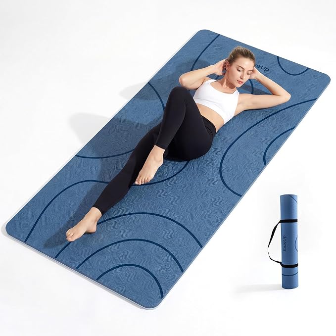 EaseUp Large Yoga Mat 73x35.5x0.4",10mm Thick Non-Slip for Home Workout | Extra thick and wide,TPE material, joint cushioning, easy to clean, wear-resistant, for yoga & Pilates with strap ﻿