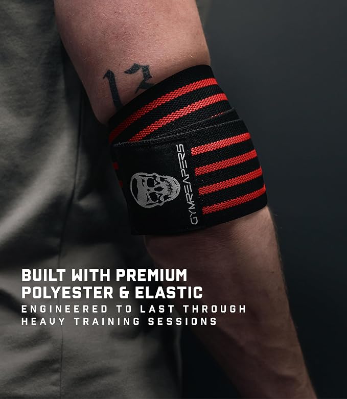 Gymreapers Weightlifting Elbow Wraps (1 Pair) - Flexible 40'' Elbow Compression Strap & Joint Support Brace - for Bench Press, Powerlifting, and Pressing