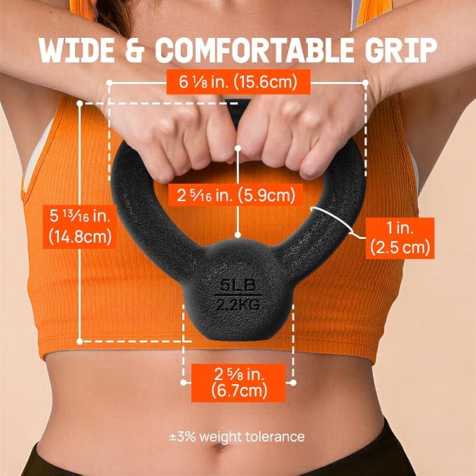 Yes4All Cast Iron Kettlebell, Strength Training Kettlebells 5-80 Lb (5,10,15,20,25,30,35,40,45,50,60,70,80 Lb) for Full Body Workout, Push up, Strength Training - Single & Kettlebell Set of 2 for Men