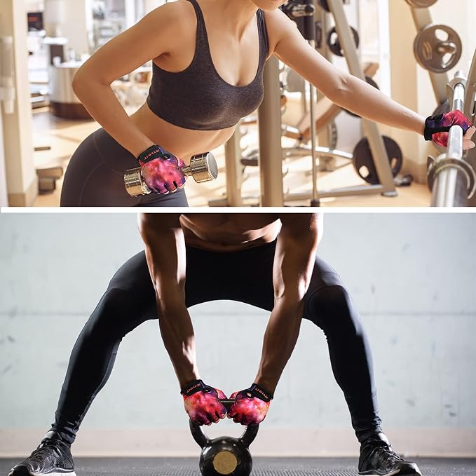Workout Gloves for Women Men, Weight Lifting Gloves Padded, Full Palm Grip | Gym Grip Gloves for Weightlifting, Rowing, Exercise, Cycling, Dumbbells, Kettlebells, Home Work Out Equipment, Half-finger