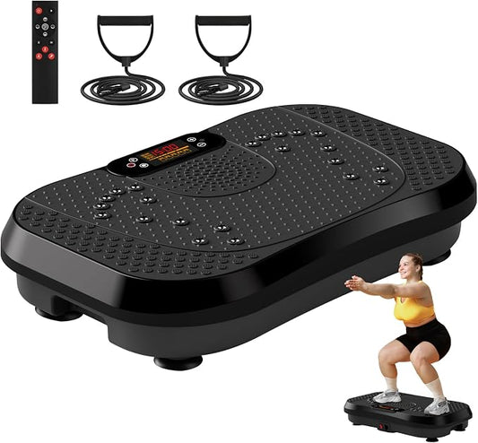 SoftGym Vibration Plate Exercise Machine for Lymphatic Drainage & Fitness | Quiet Heavy Duty 450lbs Capacity Platform, 120 Speeds Shake Machine with Resistance Bands for Home Muscle Activation