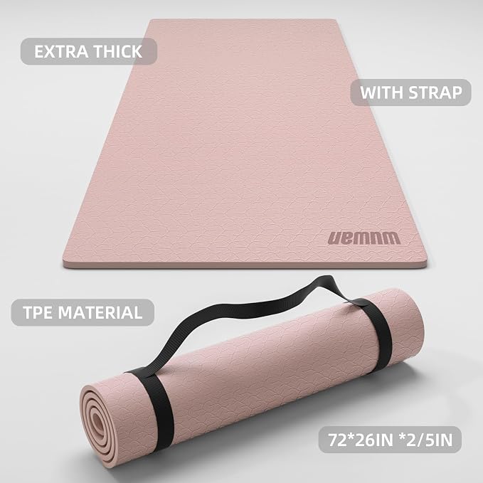TPE Yoga Mat 72"x26"x0.4" Thick Non Slip Exercise Fitness Mat | Thick Cushioning Yoga Mat | Non Slip Exercise Mat | Pilates & Workout Mat | Home Gym Fitness Equipment