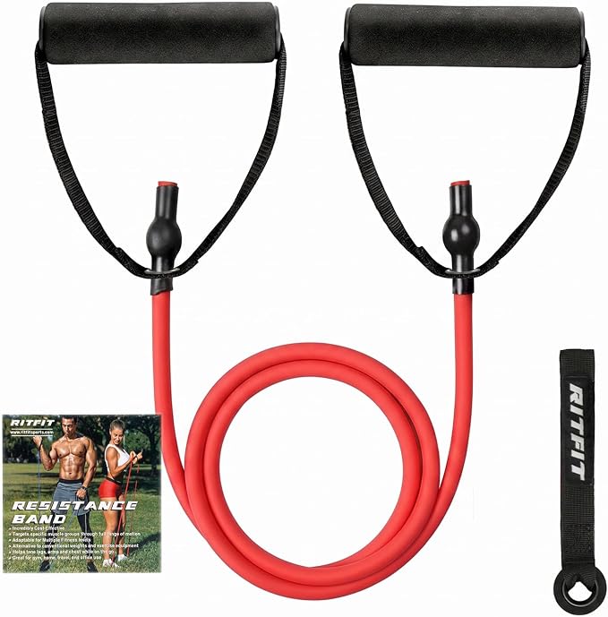 RitFit Single Resistance Bands with Handles Door Anchor for Home Gym | Door Anchor, Workout Guidance included, Exercise Bands for Physical Therapy, Yoga, Strength Training