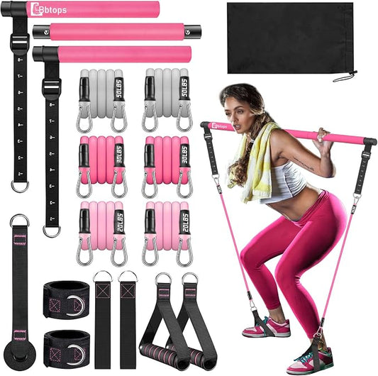 Bbtops Pilates Bar Kit with Resistance Bands,Pilates Bar with Stackable Bands Workout Equipment for Legs,Hip,Waist and Arm,Exercise Fitness Equipment for Women & Men Home Gym Yoga Pilates