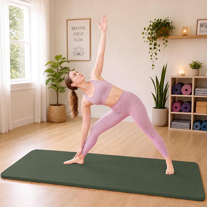 HULKFIT High Density Non Slip Yoga Mat, Extra Thick Exercise Mat with Carrying Strap, for Pilates, Fitness, Home Gym & Floor Workouts - Multiple Thickness & Multiple Color