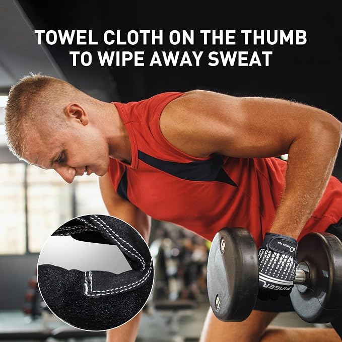 FINGER TEN Workout Gloves Full Finger with Padding 1 Pair | Shock Absorbing Palm Support, Non-Slip Extra Grip Control, Breathable Flexible Fit, for Exercise Weight Lifting Fitness