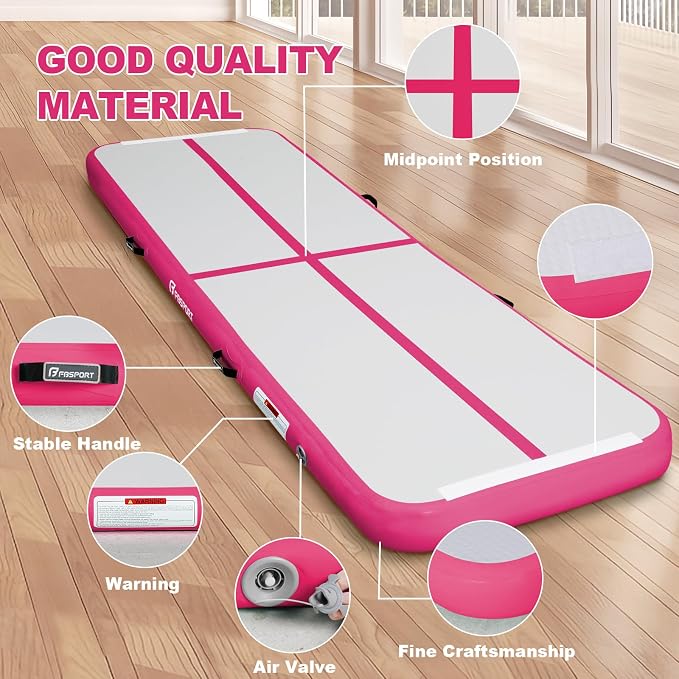 FBSPORT Inflatable Air Gymnastics Mat Training Mats 4/8 inches Thickness Gymnastics Tracks for Home Use/Training/Cheerleading/Yoga/Water with Pump