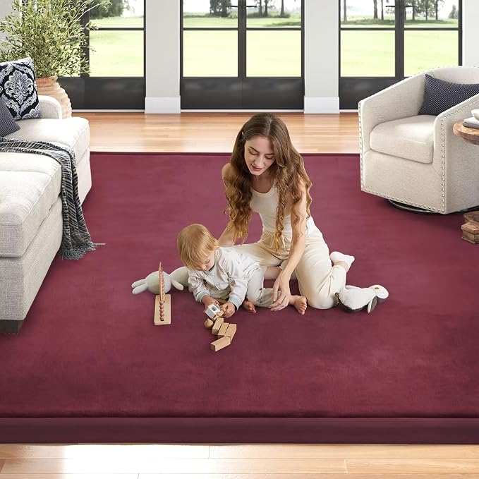Baby Play Mat for Floor Nursery Muscle Area Rug Playroom Rug 65"x50" Elastic Foam 1.3" Thick Crawling Mat for Babies,Toddlers, Infants(Burgundy)