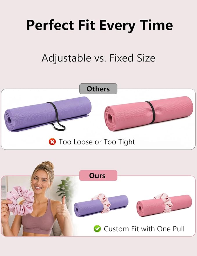 Yoga Mat Scrunchie Yoga Mat Strap Carrier Pilates Mat Holder | Holds Your Yoga Mat in Style, Adjustable & Stretchy Yoga Mat Band, Fits Most Standard Yoga Mats (mat not included),Yoga Gifts