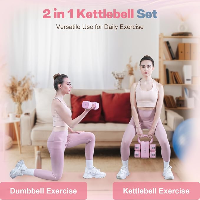 kisnbld Adjustable Dumbbell Set, 2-in-1 Dumbbells & Kettlebell,Hand Weights | 2.2-5.5lb Each Free Weights for Women Beginners with Fast Adjustment,Weights Set for Home Gym & Outdoor Exercise Training