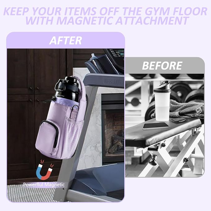 Magnetic Gym Bag for Men and Women, Magnetic Water Bottle Holder for Gym, Small Gym Bag, Gym Gifts for Women and Men (Purple, <40 OZ)