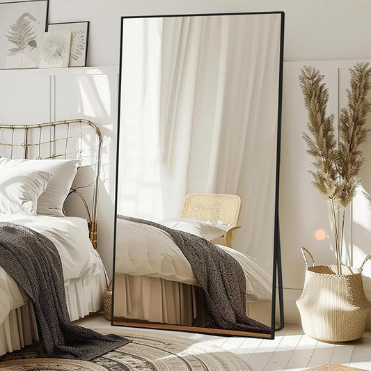 LFT HUIMEI2Y 76.4"x37" Full Length Mirror, Black Floor Mirror | Tempered Oversized Mirror Full Body with Aluminum Alloy Frame; Standing, Leaning, or Wall Mount for Bedroom, Living Room