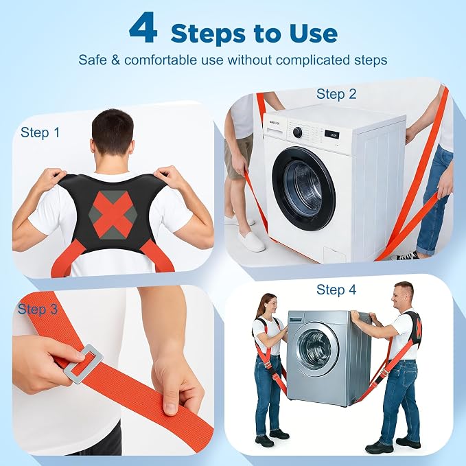 NOCOEX Moving Straps for Lifting 2-Person: Shoulder Lifting & Moving System | Padded Back Support Shoulder Forearm Mode 2 Mover Carry Furniture Appliance Mattresses Heavy Duty 880lbs, 63-134in Adjustable