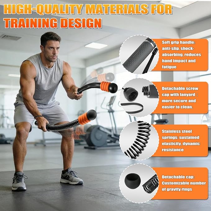 Cordless Battle Ropes Adjustable Weighted with 8 Removable Weight Rings | Portable, Ropeless, Storage bag, non-slip handle, for Home Gym, HIIT, Functional ＆ Full Body Workout for Women and Men