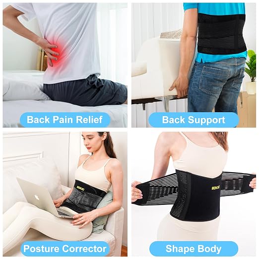 Back Brace for Women and Men,Back Support Belt Relieve Lower Back Pain, Lower Back Brace with 8 Reinforce Bones,Scoliosis, Sciatica,Herniated Disc 04 Black-S