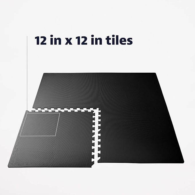 We Sell Mats 3/8" Thick Multipurpose EVA Foam Exercise Floor Mat, 12"x12" Interlocking Kid-Friendly Tiles, Anti-Fatigue for Home, Gym, Playpens, Classrooms