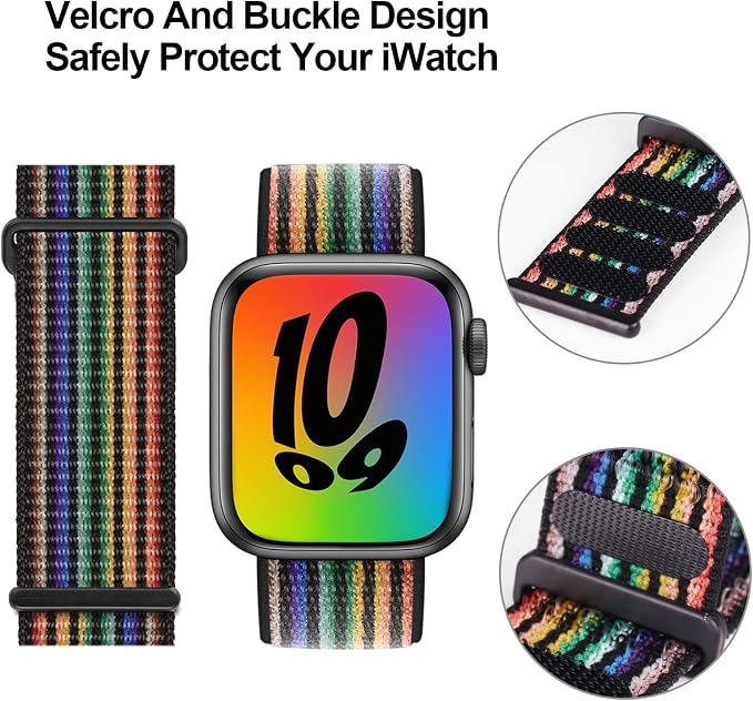 Sport Loop Nylon Band Compatible with Apple Watch Band 38mm 40mm 41mm 42mm 44mm 45mm 49mm Ultra iWatch Series 8 7 6 SE 5 4 3 2 1 Strap, Fit for iPhone Watch Band Women Men Stretchy Elastic | Nylon Sport Loop Wristband Compatible with Apple Watch Ultra ...