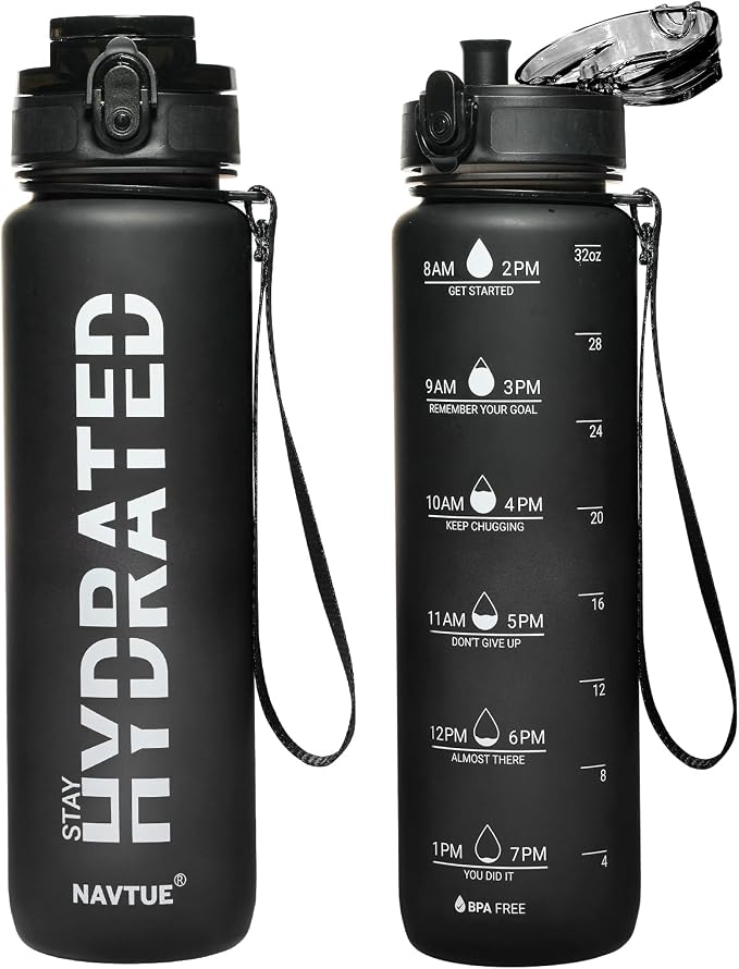 Water Bottle 32 oz Motivational Time Marker Tritan Bottle | BPA-free Tritan water bottle with time marker leakproof Lightweight portable Easy Clean Brush for Gym, Travel, School, Office