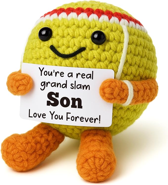 Mini Positive Crochet Tennis Ball Gifts for Women Men - Handmade Crochet Tennis Ball, Motivational Encouragement Christmas White Elephant Gift for Tennis Balls Lover Coworker Friend Coach