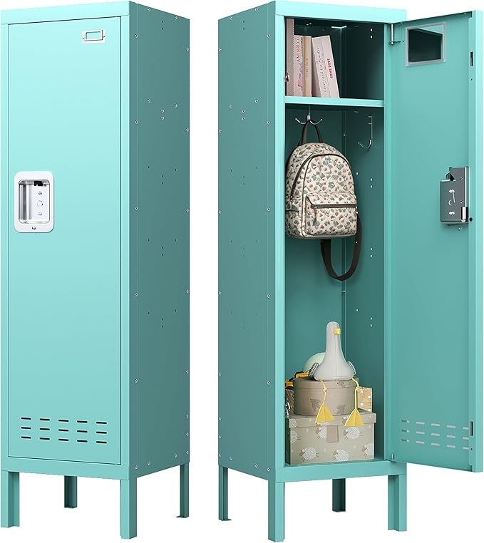 BUTISOW Metal Storage Locker with Lock & Card Slot Locker - Secure Lockable Door - Steel Locker for School, Office, Gym, Home - 54" H x 15" W x 15" D（1 Door, Teal）
