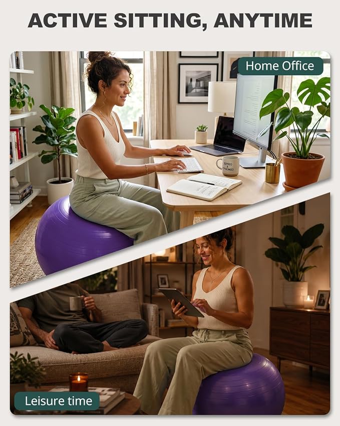 Trideer Yoga Ball for Exercise, Pilates, Core & Balance Training, Stability Ball for Pregnancy & Birthing Prep, Physical Therapy, Daily Stretching, Office Chair for Active Sitting, Quick Pump Included