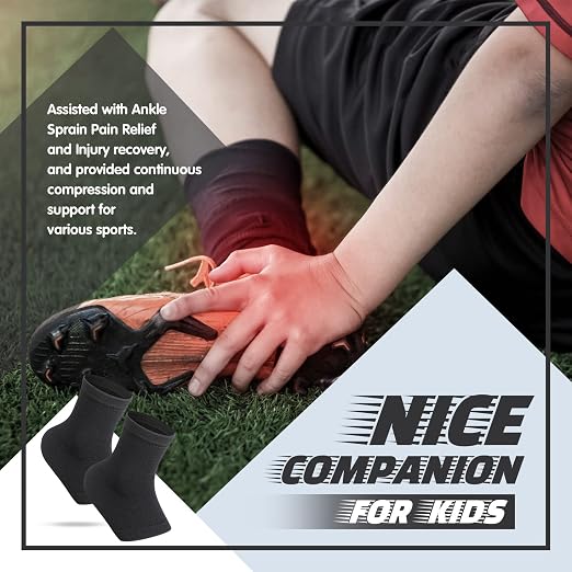 Tarpop 3 Pair Ankle Compression Sleeves for Kids Ankle Brace Compression Sleeves Foot Arch Sock for Girls Sports Running Dance Fitness Gymnastics(Black,Large)