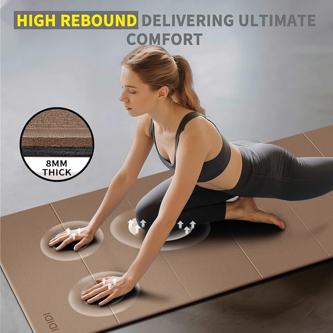 Foldable Yoga Mat Extra Large 74"×31.5" | Double-Sided Non-Slip,Extra Wide Foldable Design,8mm Extra Thick,Exercise Mat for Home, Studio and Travel Use