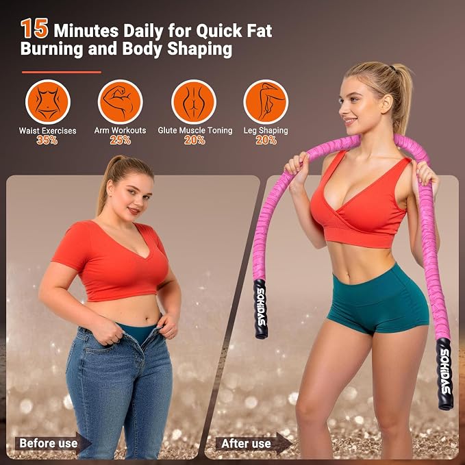 Weighted Jump Rope for Men Women, 3.68LB Adult Jump Ropes for Fitness Heavy Skipping Rope, Jumping Rope for Training Muscle Speed Home Gym Workout Equipment Exercise Jumpropes Weight Loss
