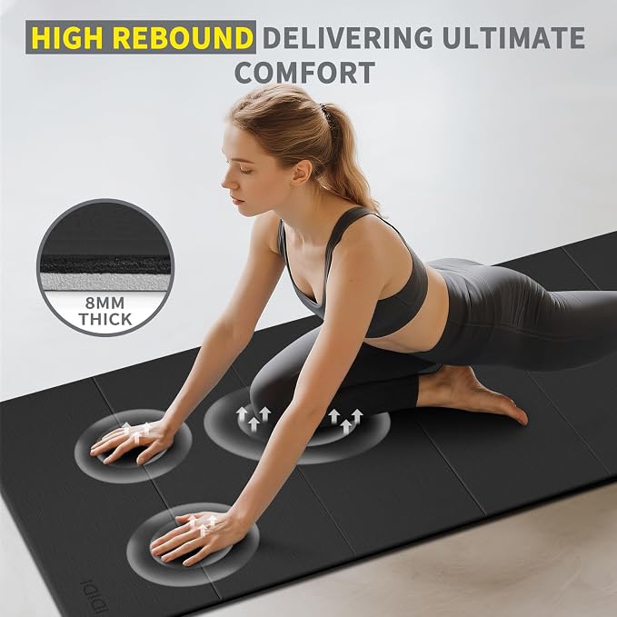 Foldable Yoga Mat Extra Large 74"×31.5" | Double-Sided Non-Slip,Extra Wide Foldable Design,8mm Extra Thick,Exercise Mat for Home, Studio and Travel Use