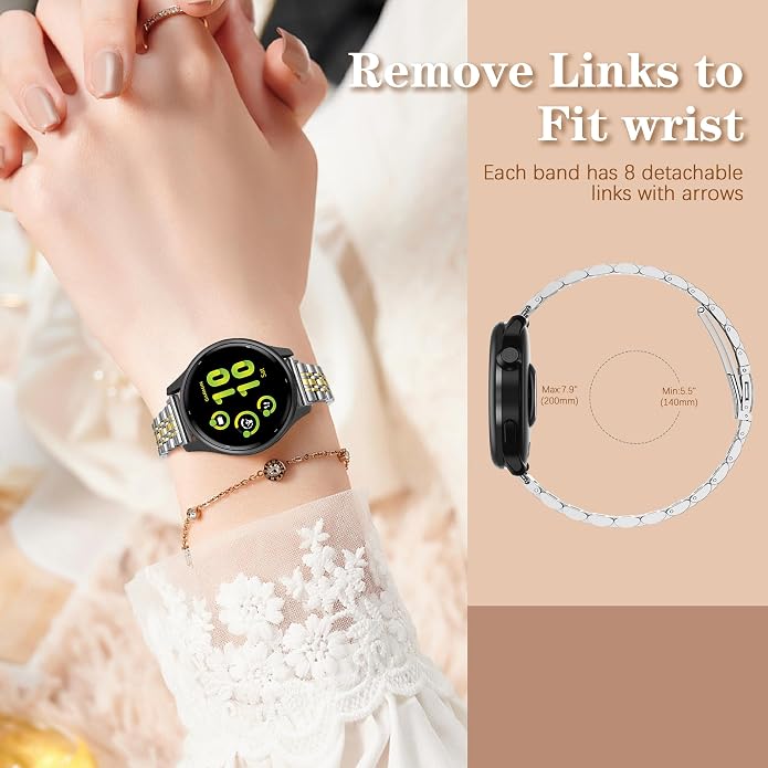 20mm Slim Metal Compatible with Garmin Vivoactive 6 Watch Band/5/3/3 Music/Venu/Venu Sq 2/Venu 2 Plus,Stainless Steel Elegant Thin Strap Chain for Forerunner 55/165/245/645/570 42mm Women Men