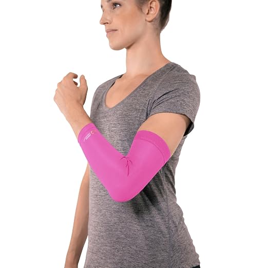 Copper Compression Elbow Sleeve - Copper Infused Orthopedic Brace for Tennis & Golfer Elbow, Tendonitis, Arthritis, Bursitis, Sore Joints & Muscles - Fits Men & Women -1 Sleeve - Pink - M