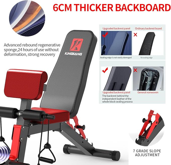 K KiNGKANG Adjustable Weight Bench for Home Gym Full Body Strength Training | Load 1050lbs|8+3 Angle Positions|High-Density Cushion|Commercial Steel Frame|Assembly Free | Foldable | Space Saving