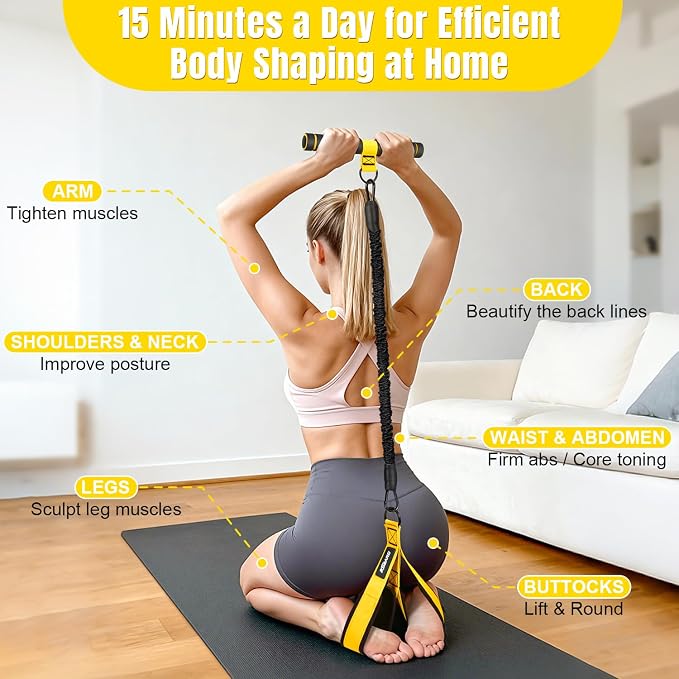 Upgraded Multifunction Pedal Resistance Band with Handle, 3 Tube Adjustable Resistance Bands for Abdomen, Waist, Arm, Core/ABS, Leg Workout - Sit Up Exercise Equipment for Women