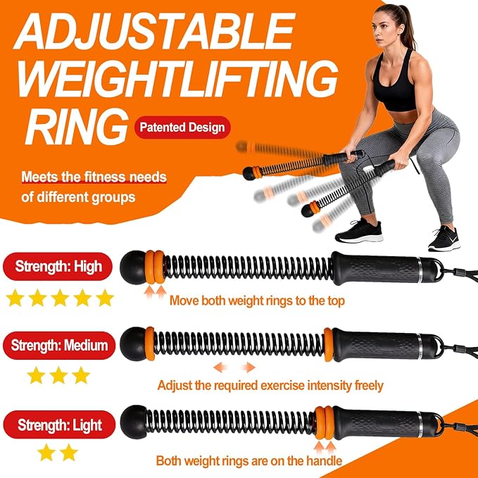 Upgrade Portable Ropeless Battle Ropes - Adjustable Weights Cordless Battle Ropes for Home Gym with Training Poster - Battle Rope Sticks Exercise Equipment for Low-Impact Workout, HIIT & Cardio